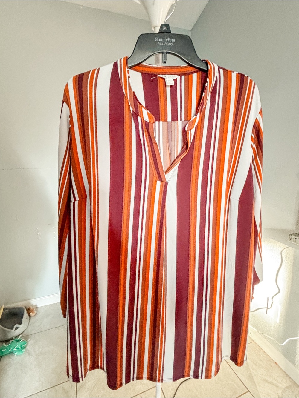 Cato Burgundy, Orange & White Vertical-Stripe Tunic